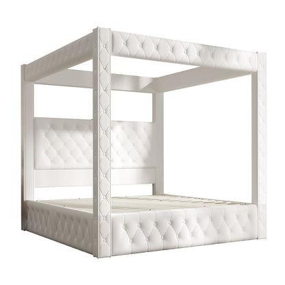Swoon Velvet Canopy Bed Frame Amerlife Cream / King