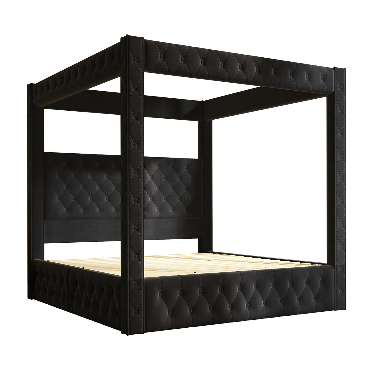 Swoon Velvet Canopy Bed Frame Amerlife Black / King