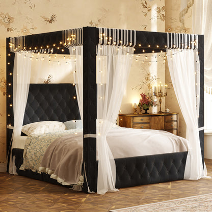 Swoon Velvet Canopy Bed Frame Amerlife Black / King