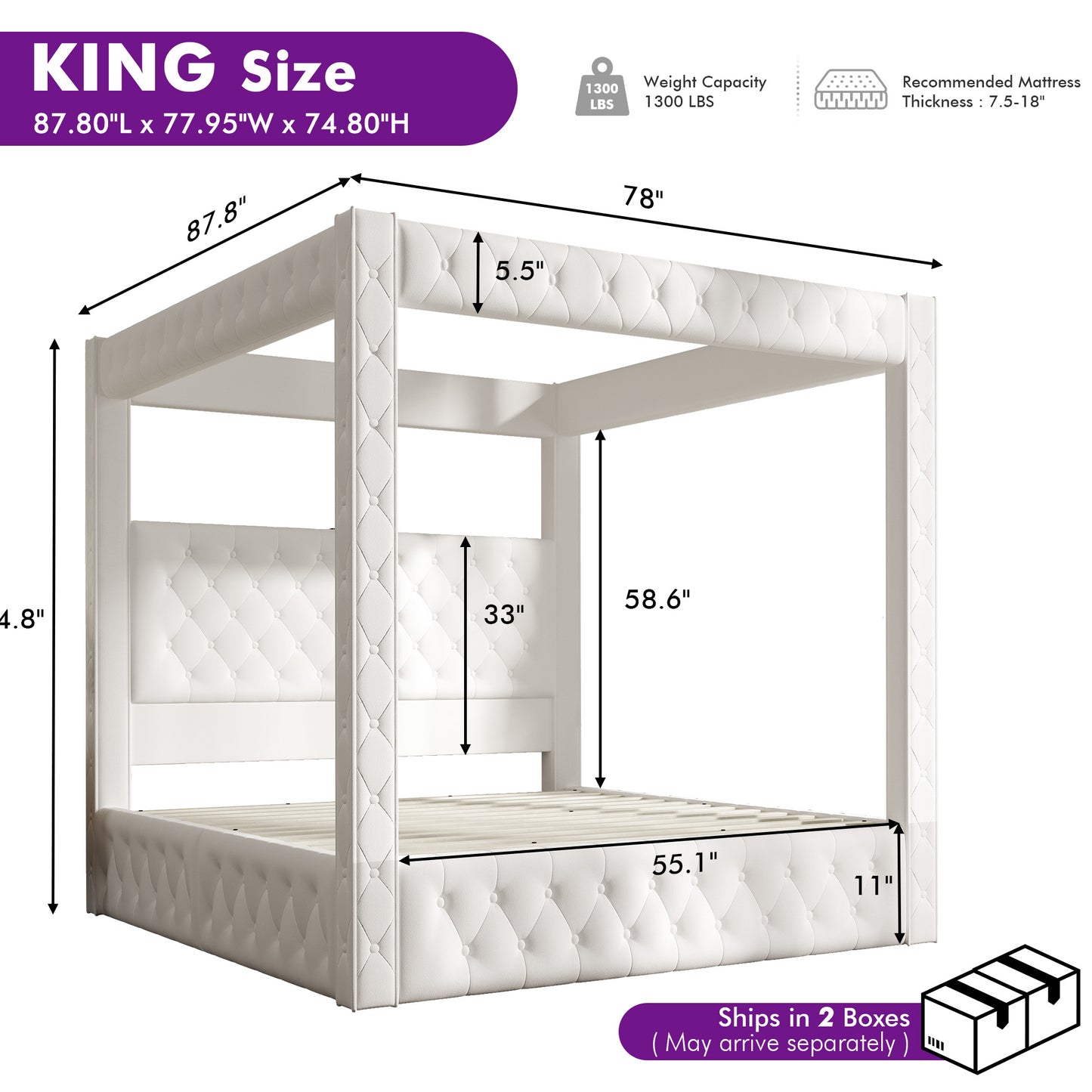 Swoon Velvet Canopy Bed Frame Amerlife Cream / King