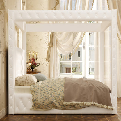 Swoon Velvet Canopy Bed Frame Amerlife Cream / King