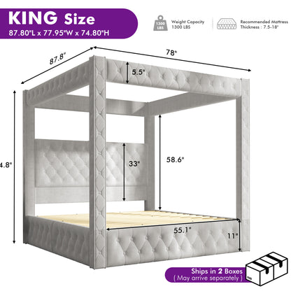 Swoon Velvet Canopy Bed Frame Amerlife Grey / King