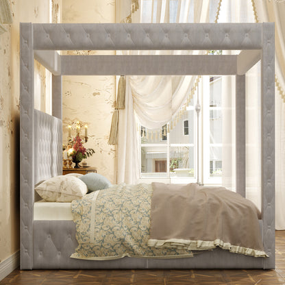 Swoon Velvet Canopy Bed Frame Amerlife Grey / King