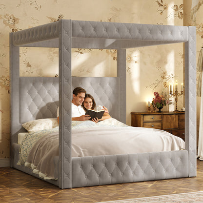 Swoon Velvet Canopy Bed Frame Amerlife Grey / King