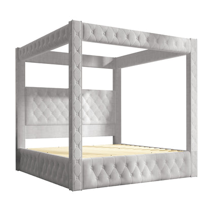 Swoon Velvet Canopy Bed Frame Amerlife Grey / Queen