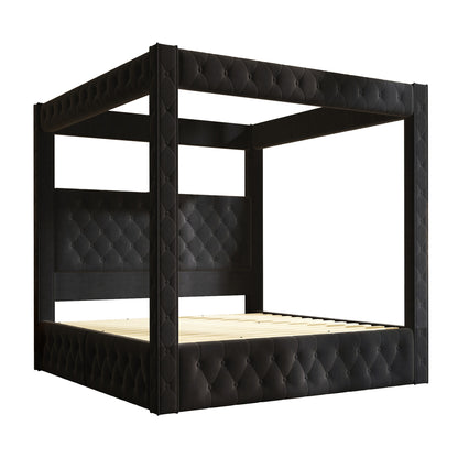 Swoon Velvet Canopy Bed Frame Amerlife Black / Queen