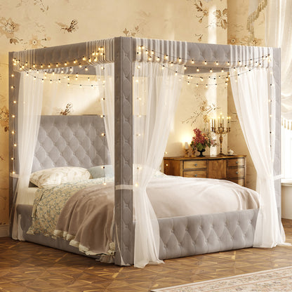 Swoon Velvet Canopy Bed Frame Amerlife Grey / Queen