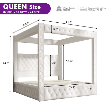 Swoon Velvet Canopy Bed Frame Amerlife Cream / Queen