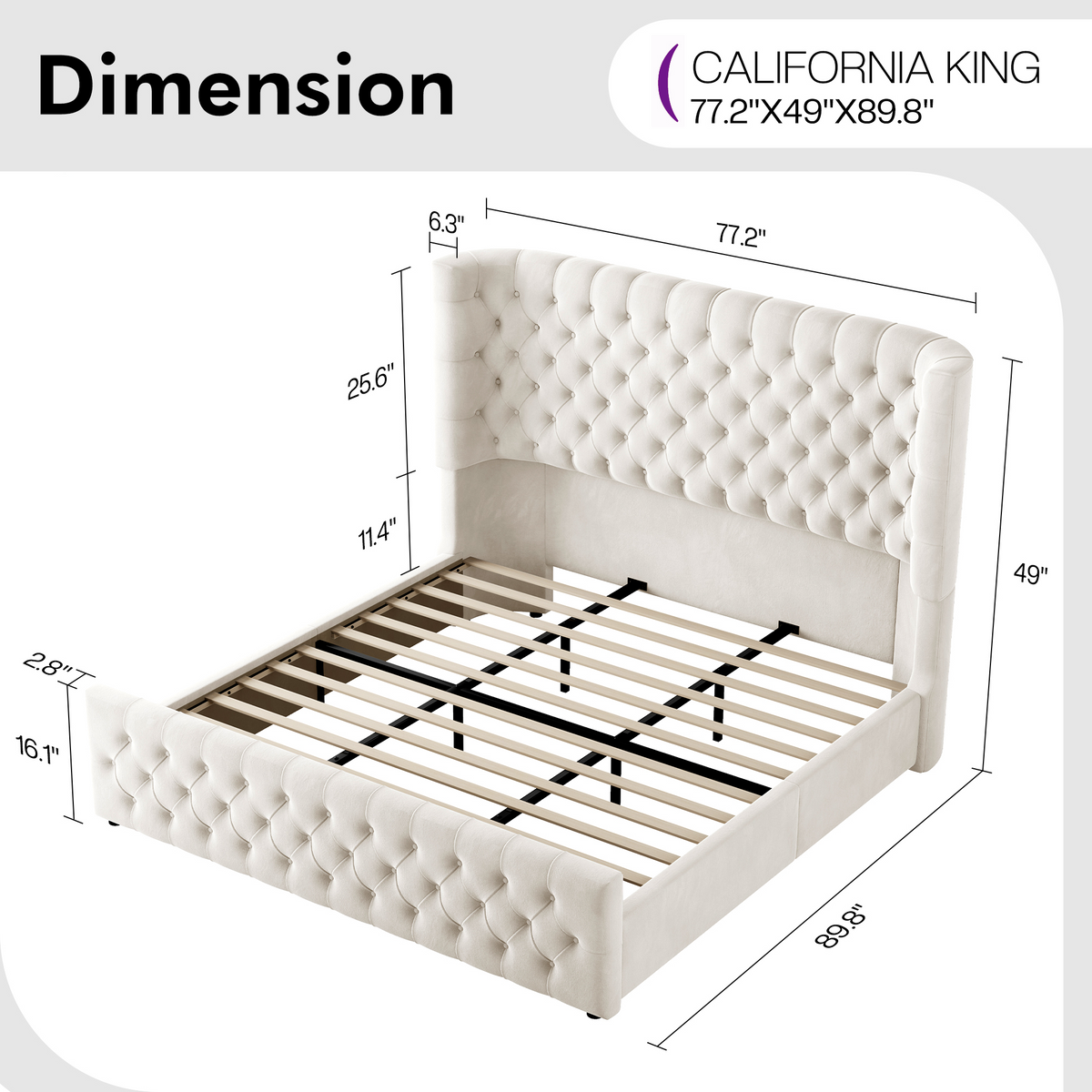 Plush Curved Wingback Bed Frame  - CK Bed Beige