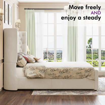 Plush Curved Wingback Bed Frame  - CK Bed Beige