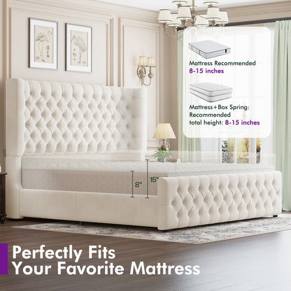 Plush Curved Wingback Bed Frame  - CK Bed Beige