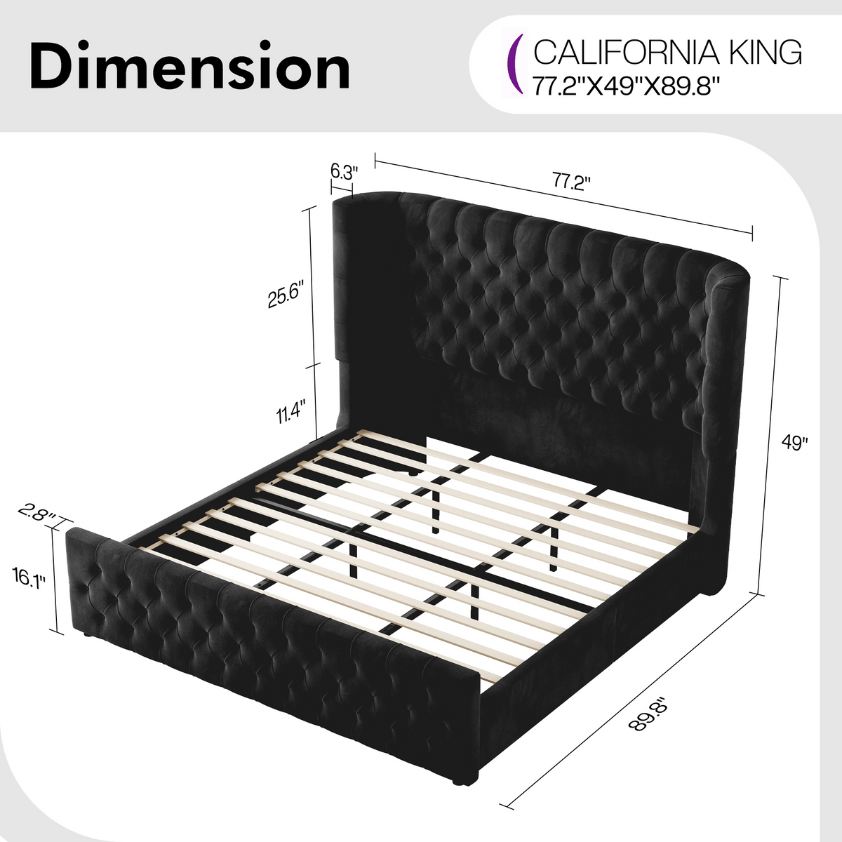 Plush Curved Wingback Bed Frame  - CK Bed Balck
