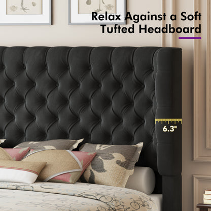 Plush Curved Wingback Bed Frame  - CK Bed Balck