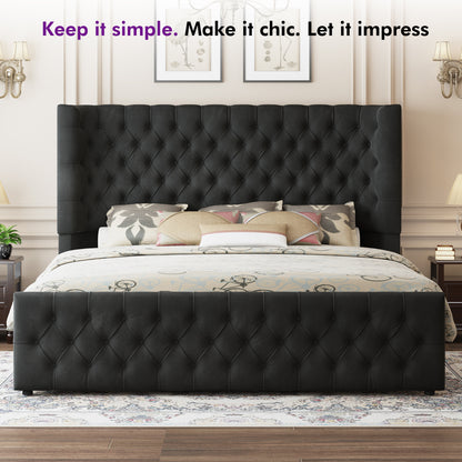 Plush Curved Wingback Bed Frame  - CK Bed Balck
