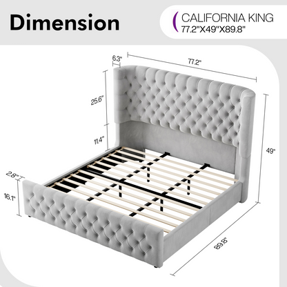 Plush Curved Wingback Bed Frame  - CK Bed Light Gray