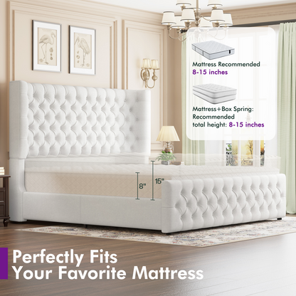 Plush Curved Wingback Bed Frame  - CK Bed Beige