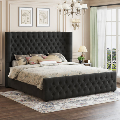 Plush Curved Wingback Bed Frame  - King Bed Black