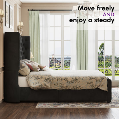 Plush Curved Wingback Bed Frame  - King Bed Black