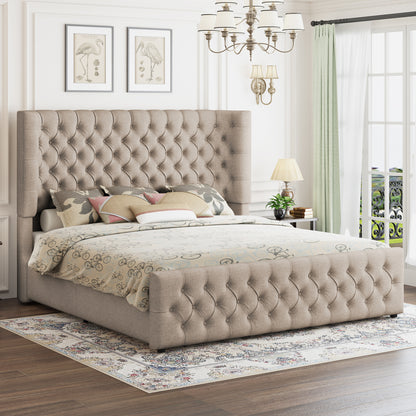 Plush Curved Wingback Bed Frame  - King Bed Khaki