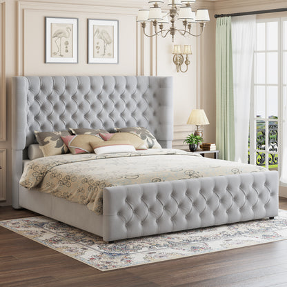 Plush Curved Wingback Bed Frame  - King Bed Light Gray