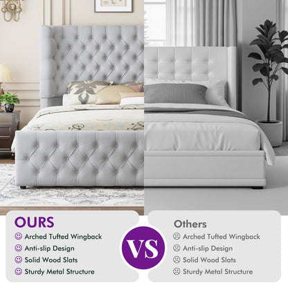 Plush Curved Wingback Bed Frame  - King Bed Light Gray