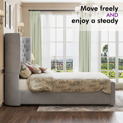 Plush Curved Wingback Bed Frame  - King Bed Light Gray