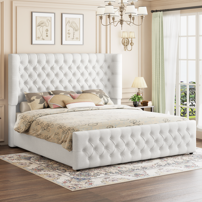 Plush Curved Wingback Bed Frame - King Bed White