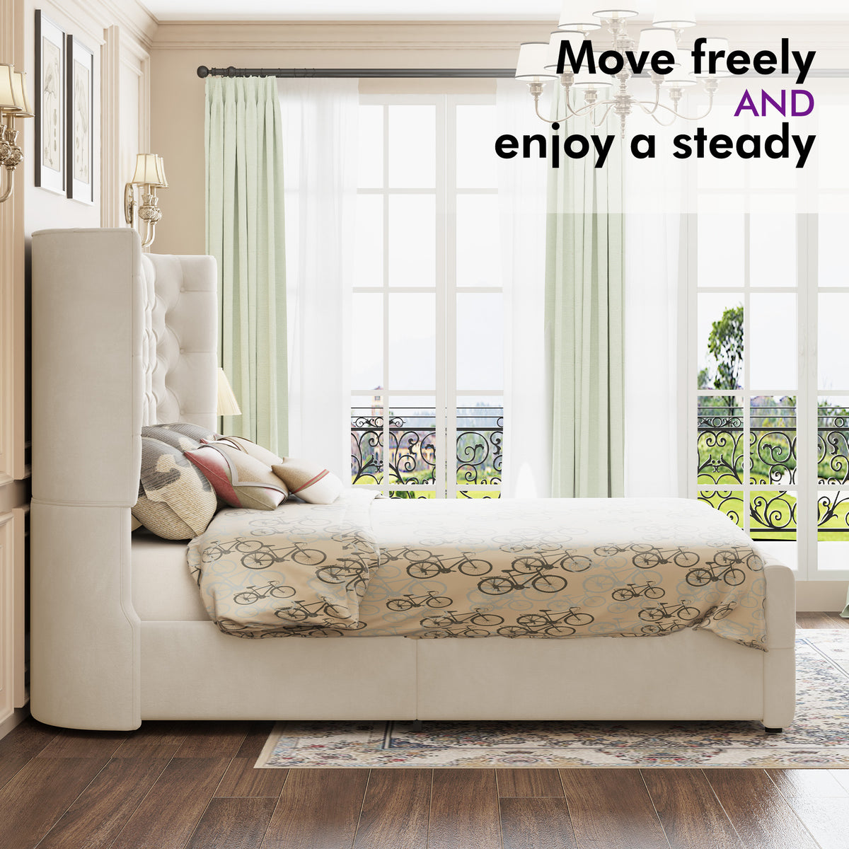 Plush Curved Wingback Bed Frame - Queen Bed Begie