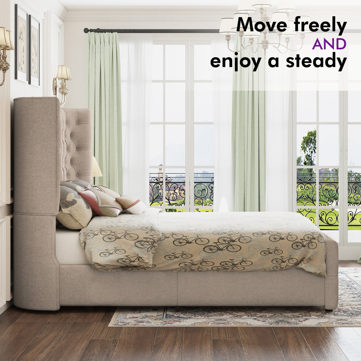 Plush Curved Wingback Bed Frame - Queen Bed Khaki