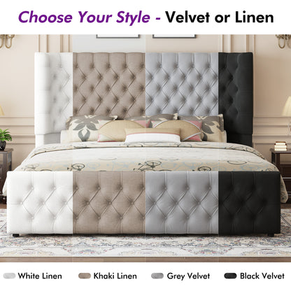 Plush Curved Wingback Bed Frame - Queen Bed White
