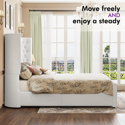 Plush Curved Wingback Bed Frame - Queen Bed White