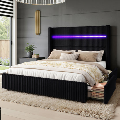 Muff LED Storage Bed Frame Amerlife-BUB141 F Black