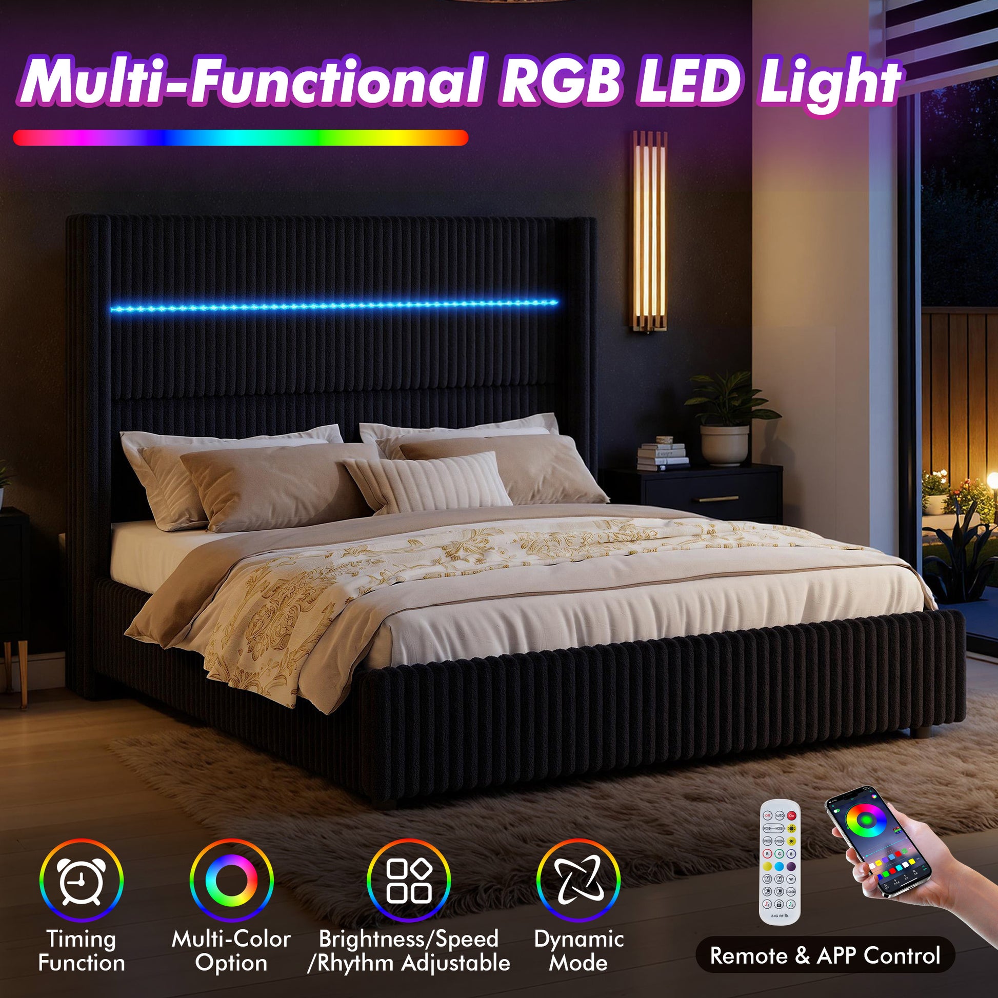 Muff LED Storage Bed Frame Amerlife-BUB141 F Black