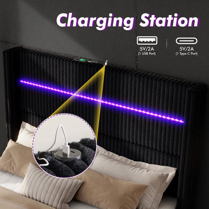 Muff LED Storage Bed Frame Amerlife-BUB141 F Black