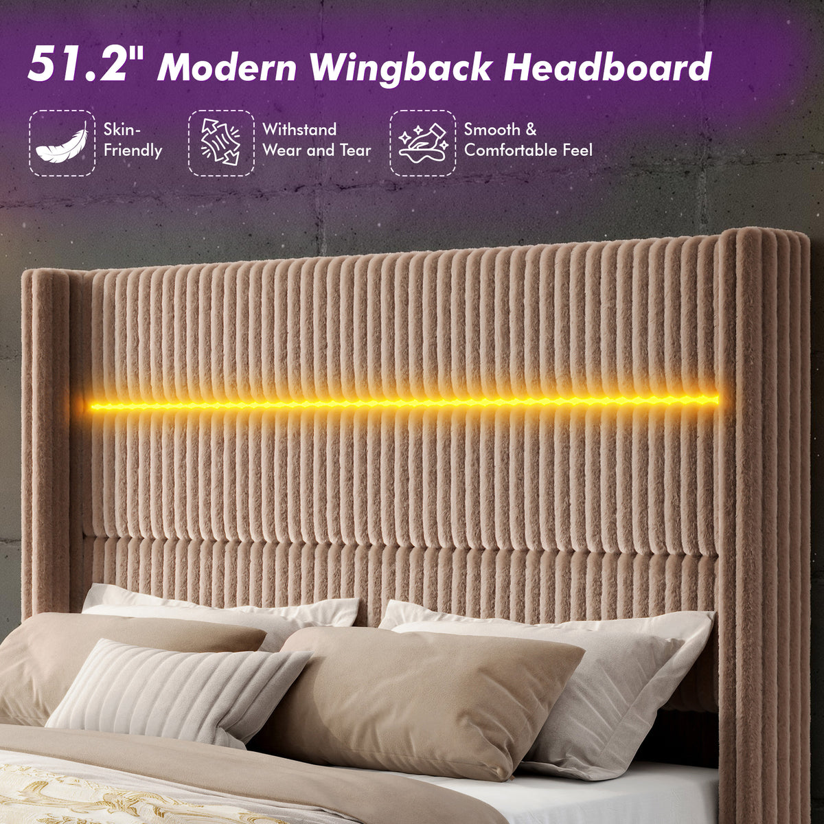 Muff LED Storage Bed Frame Amerlife-BUB141 F Khaki