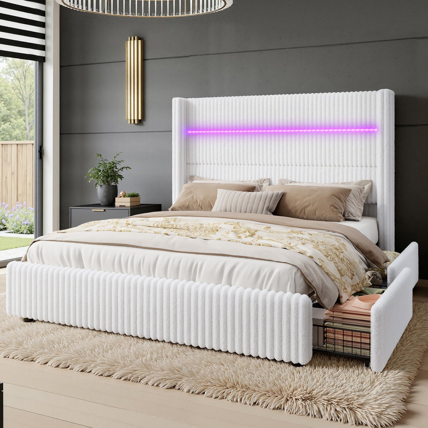 Muff LED Storage Bed Frame Amerlife-BUB141 F White