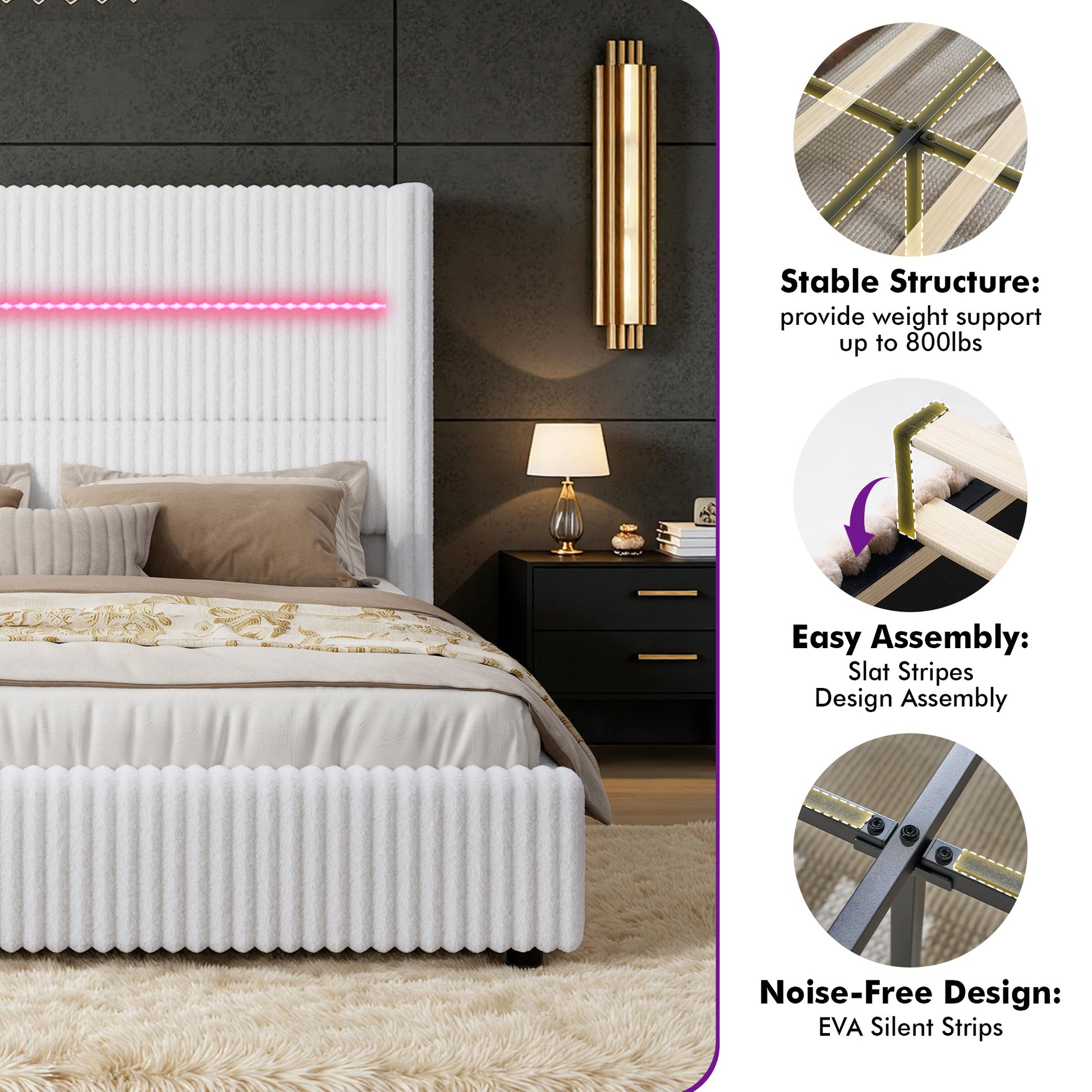 Muff LED Storage Bed Frame Amerlife-BUB141 F White