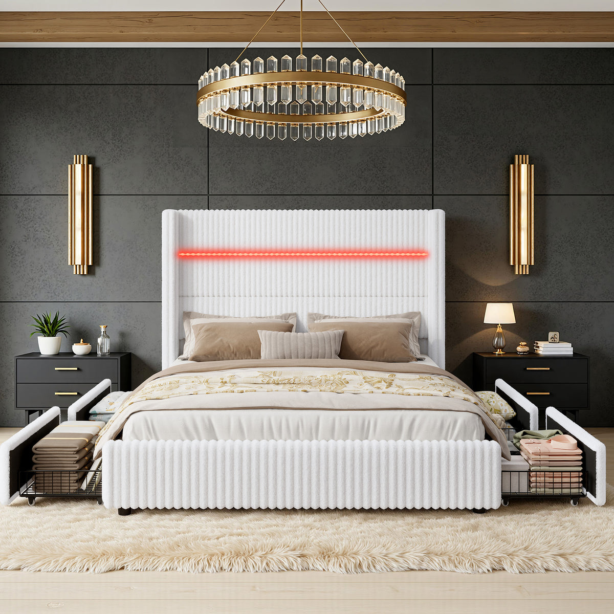 Muff LED Storage Bed Frame Amerlife-BUB141 F White