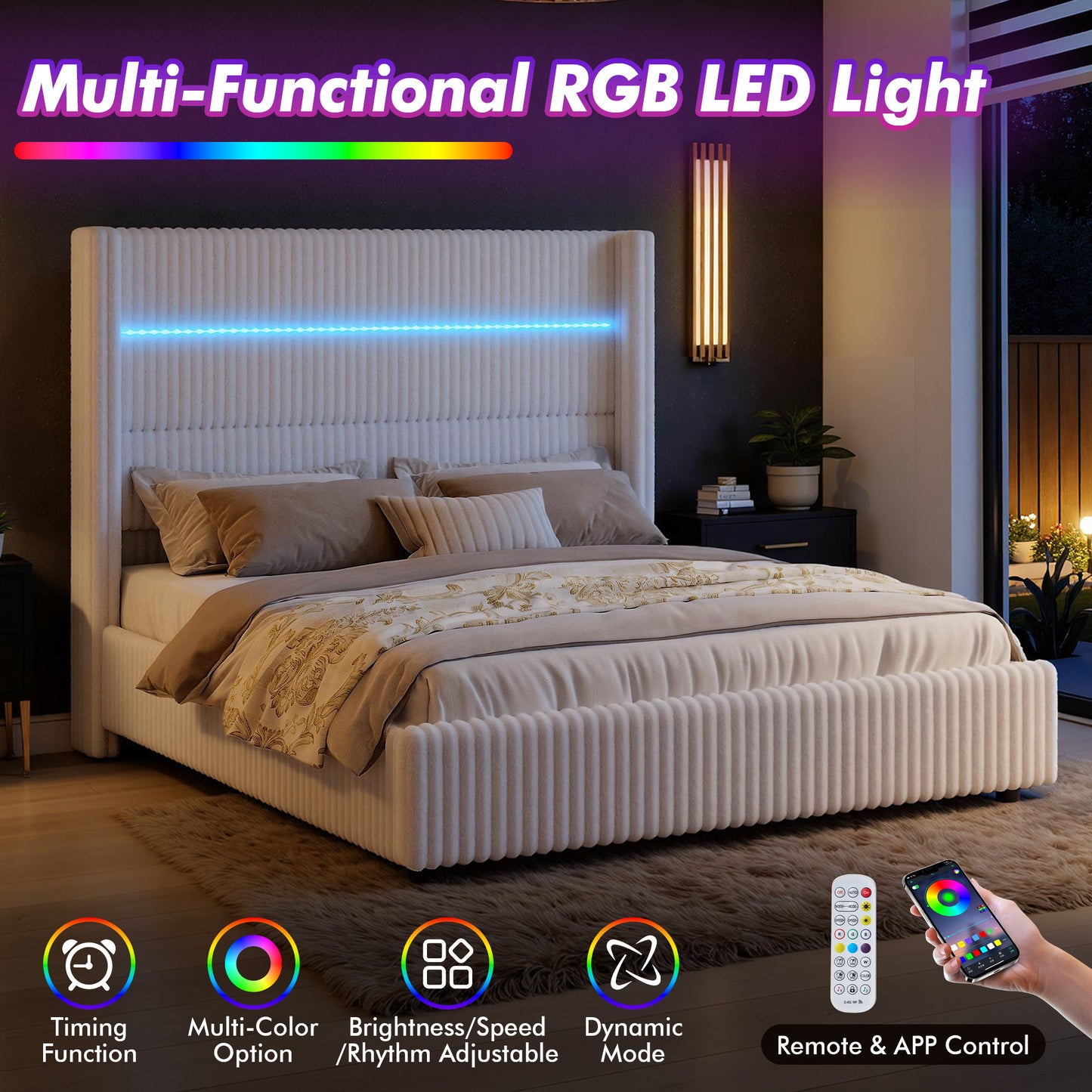 Muff LED Storage Bed Frame Amerlife-BUB141 F White