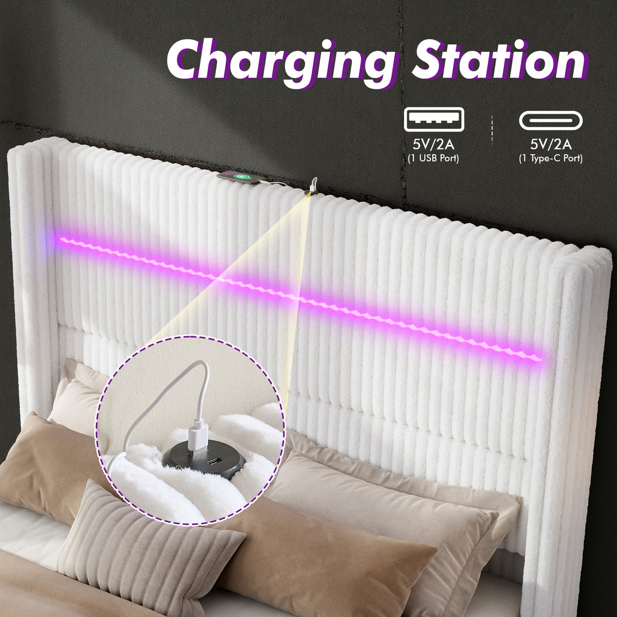 Muff LED Storage Bed Frame Amerlife-BUB141 F White