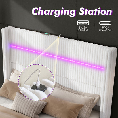 Muff LED Storage Bed Frame Amerlife-BUB141 F White