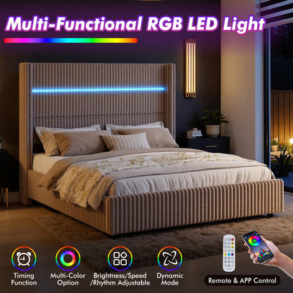 Muff LED Storage Bed Frame Amerlife-BUB141 Q Khaki