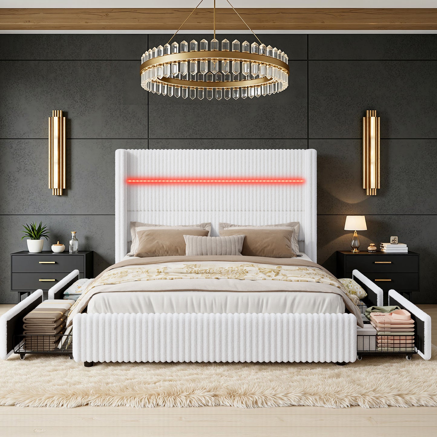 Muff LED Storage Bed Frame Amerlife-BUB141 Q White