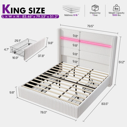 Muff LED Storage Bed Frame Amerlife-BUB141 K White