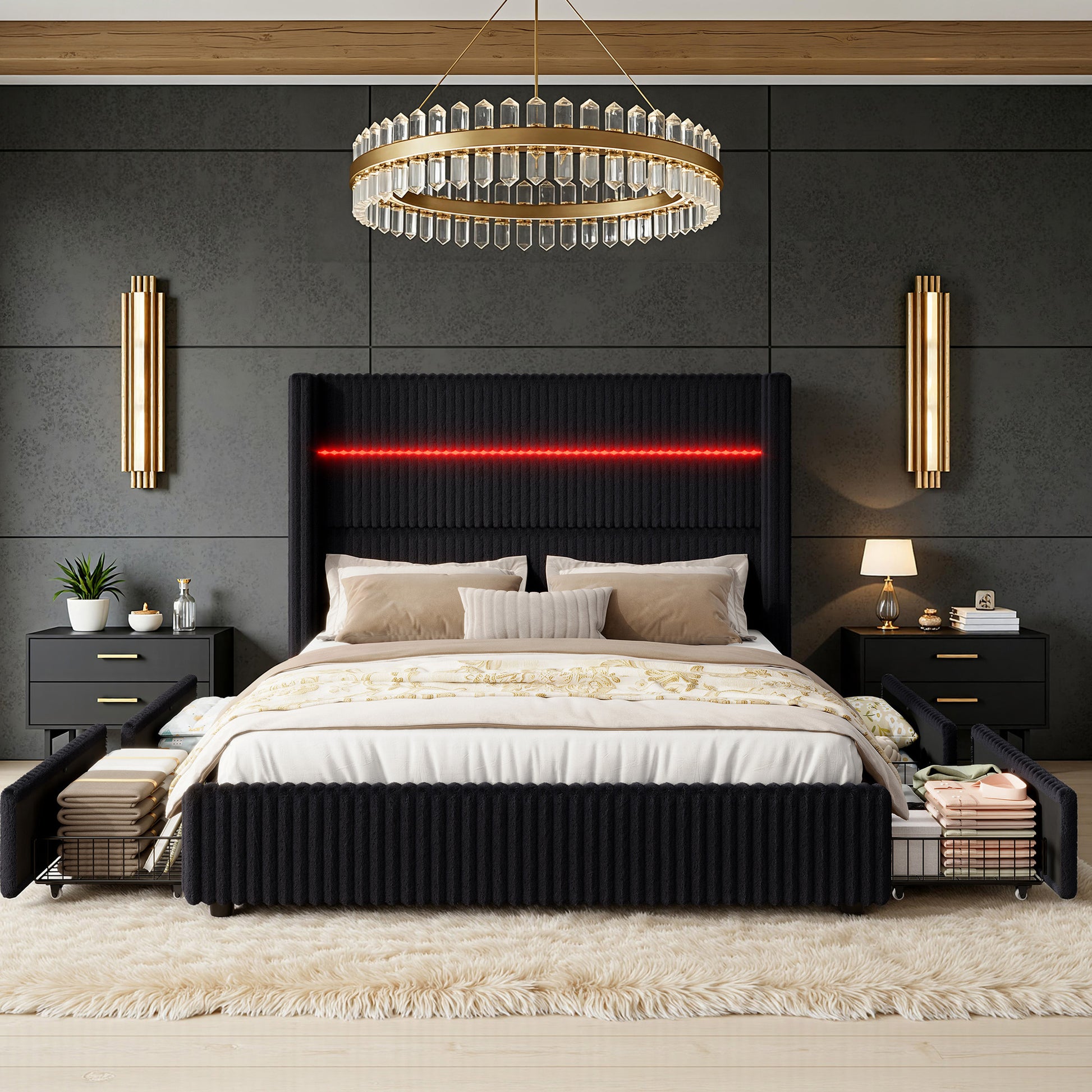 Muff LED Storage Bed Frame Amerlife-BUB141 K Black