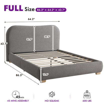 Slump Cloud Curved Upholstered Bed Frame Full Dark Gray