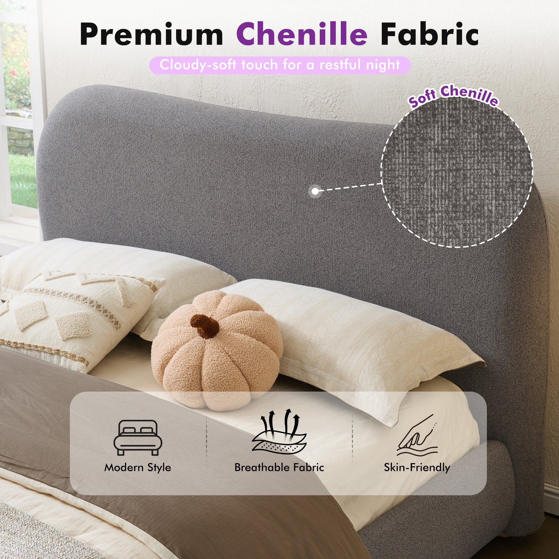 Slump Cloud Curved Upholstered Bed Frame Full Dark Gray