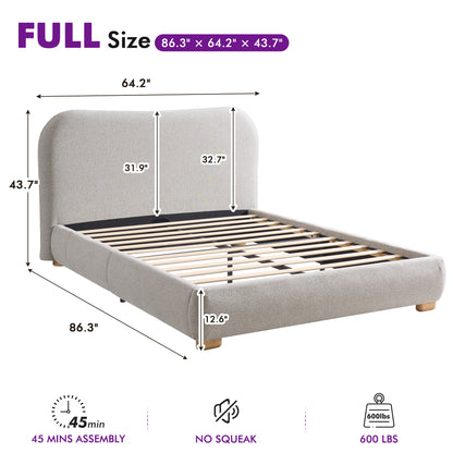 Slump Cloud Curved Upholstered Bed Frame Full Light Gray