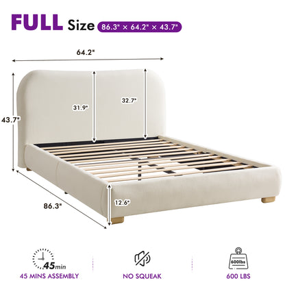 Slump Cloud Curved Upholstered Bed Frame Full White