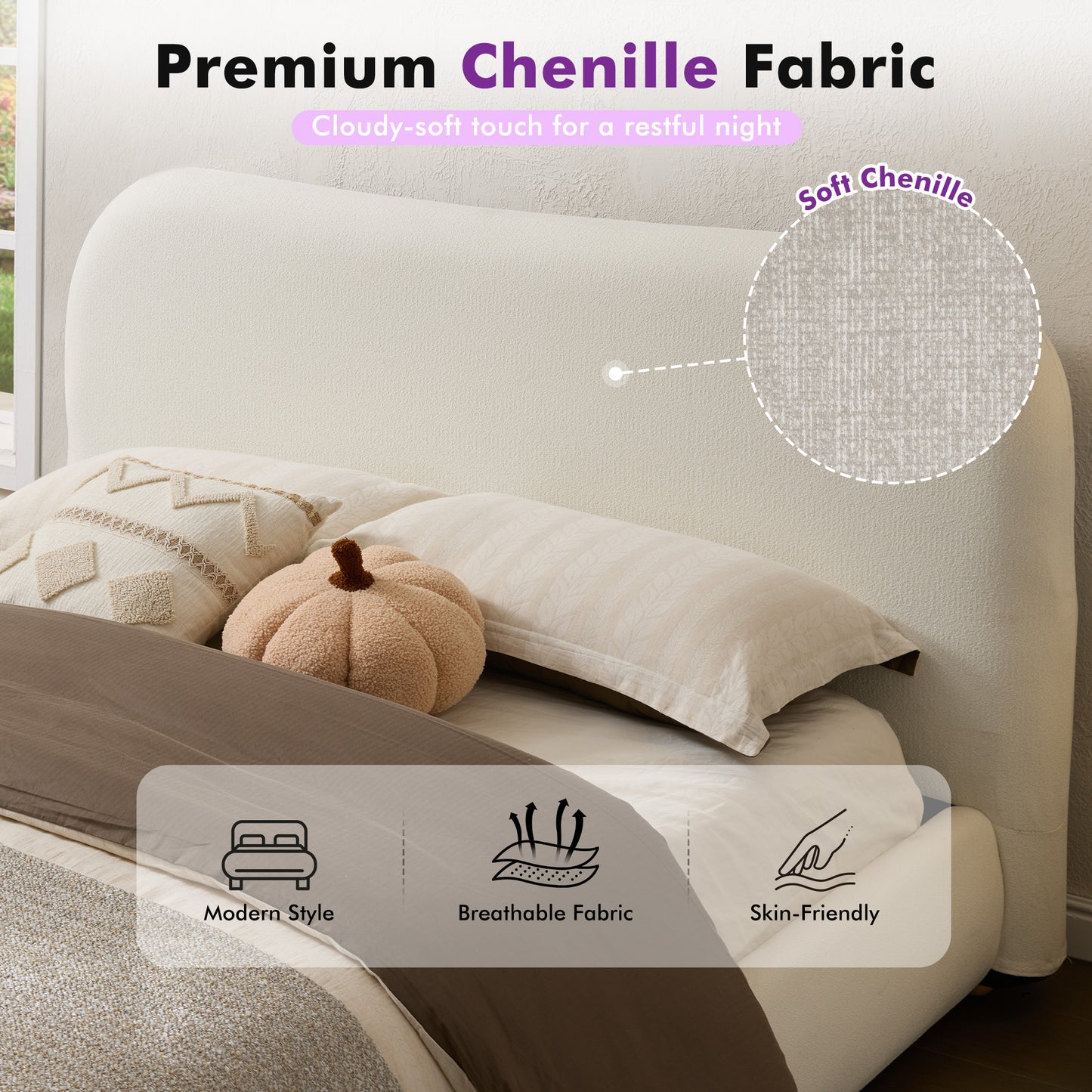 Slump Cloud Curved Upholstered Bed Frame Full White